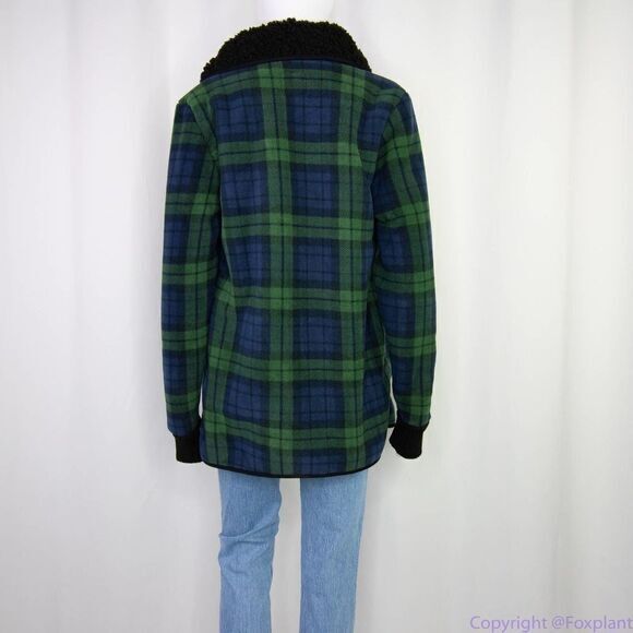 NWT JACHS Girlfriend green blue plaid Buffalo Sherpa jacket, size M - Picture 16 of 16